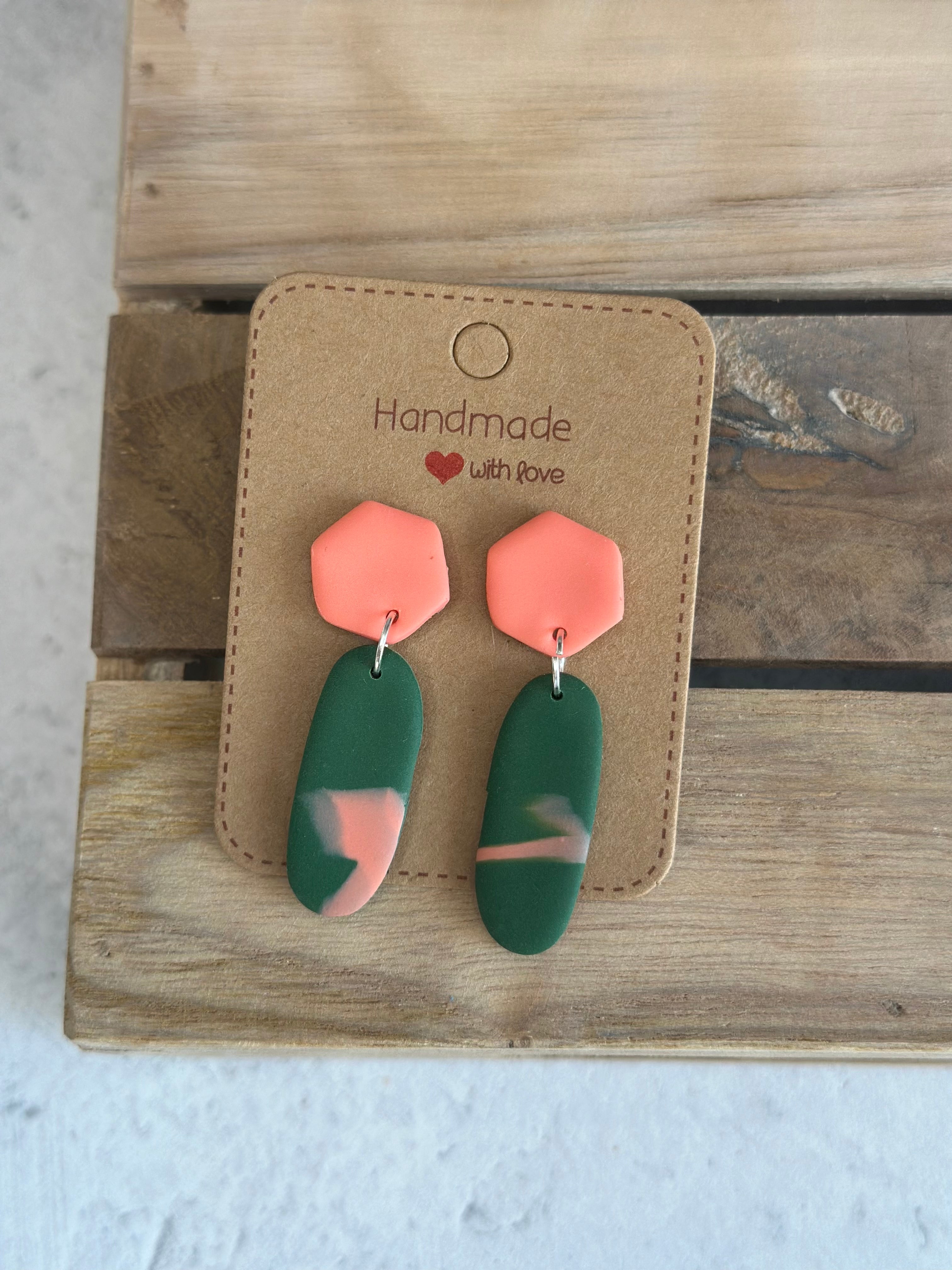 Ohrstecker - Green/coral -